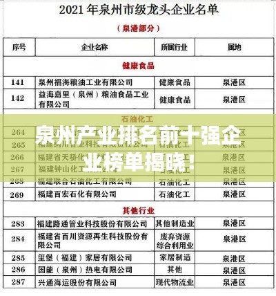 泉州產(chǎn)業(yè)排名前十強企業(yè)榜單揭曉！